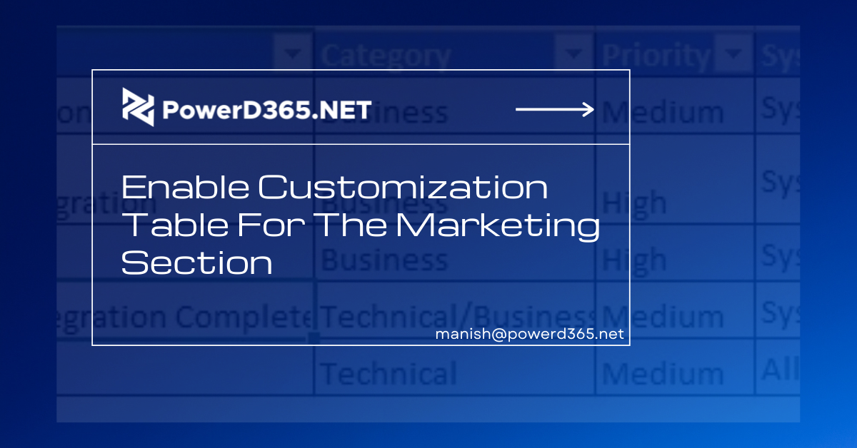 Marketing Customization Table